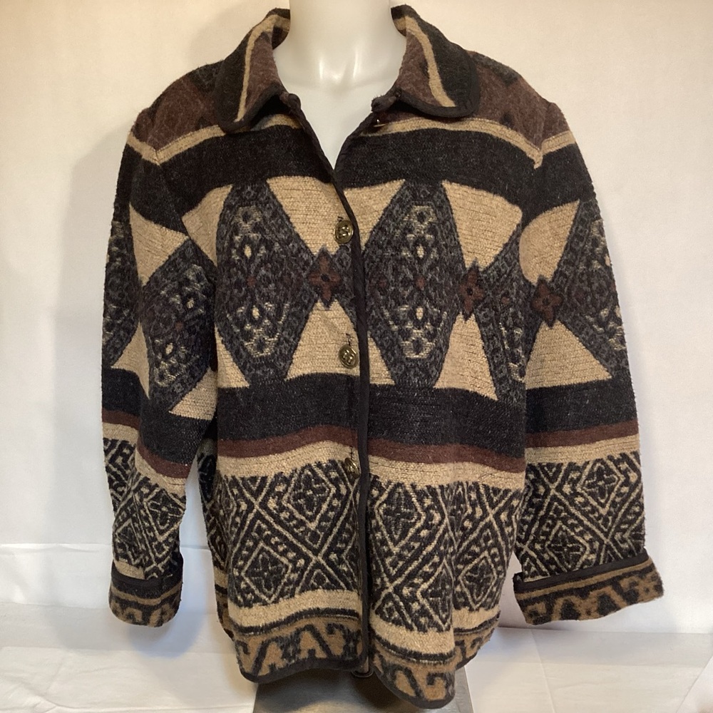IVY Vintage Aztec Tribal Wool Blend Jacket Women’s Size Large made in USA